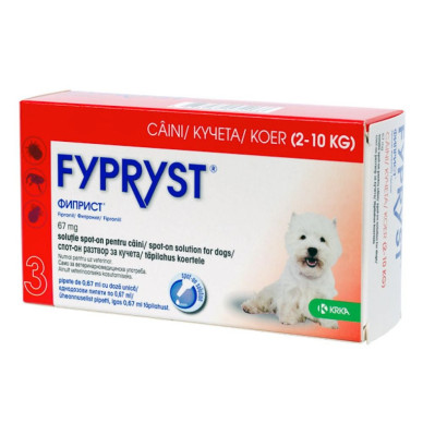 Fypryst S 67 mg – Pipete Antiparazitare pentru Câini 2–10 kg (3 bucăți, Krka Vet)